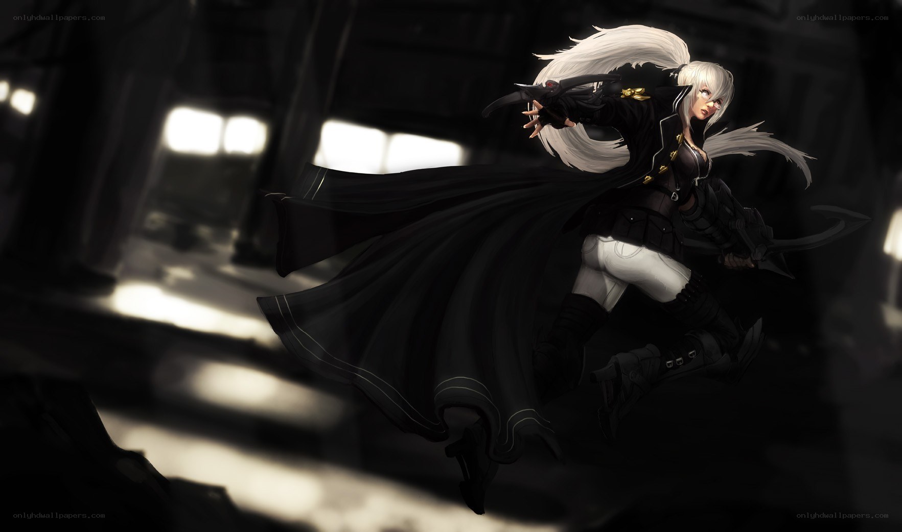 white-haired warrior in dark cloak