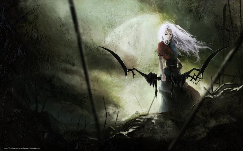 White-haired warrior in dark forest