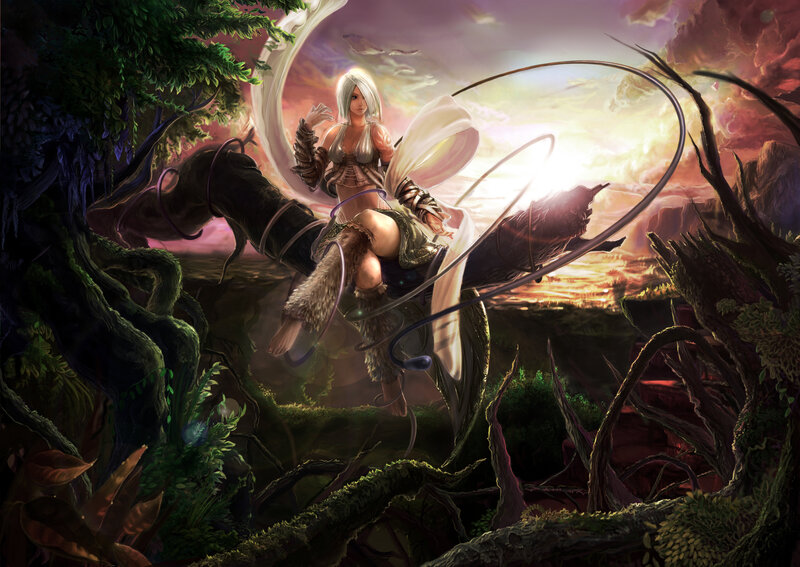 white-haired warrior in forest