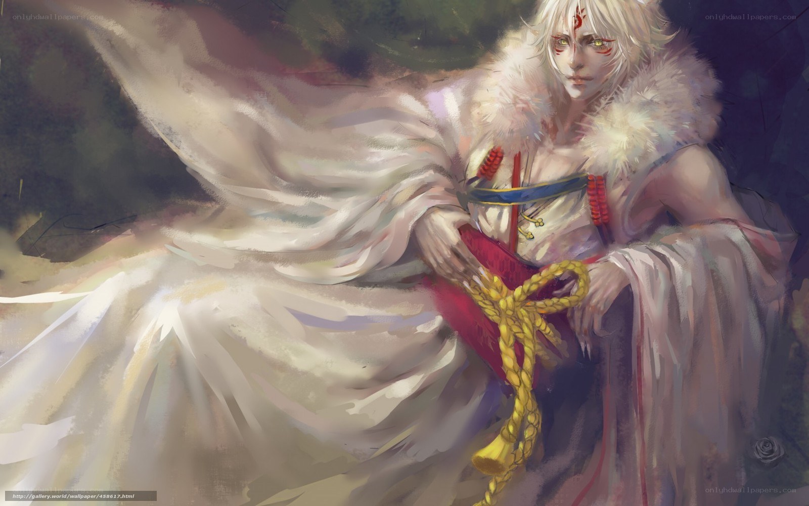 white-haired warrior in fur cloak