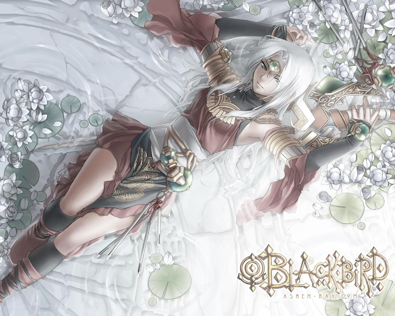 white-haired warrior in lotus pond