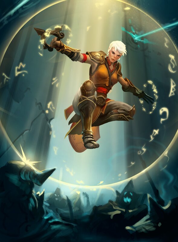 White-haired Warrior in Mid-air