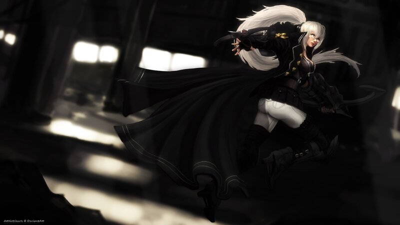 White-haired Warrior in Motion — Black, Dramatic, Digital Art