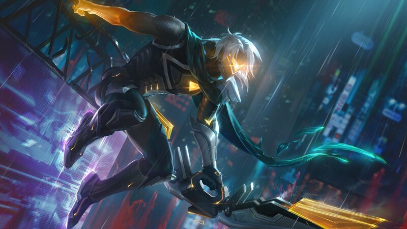 White-haired Warrior in Motion — Blue