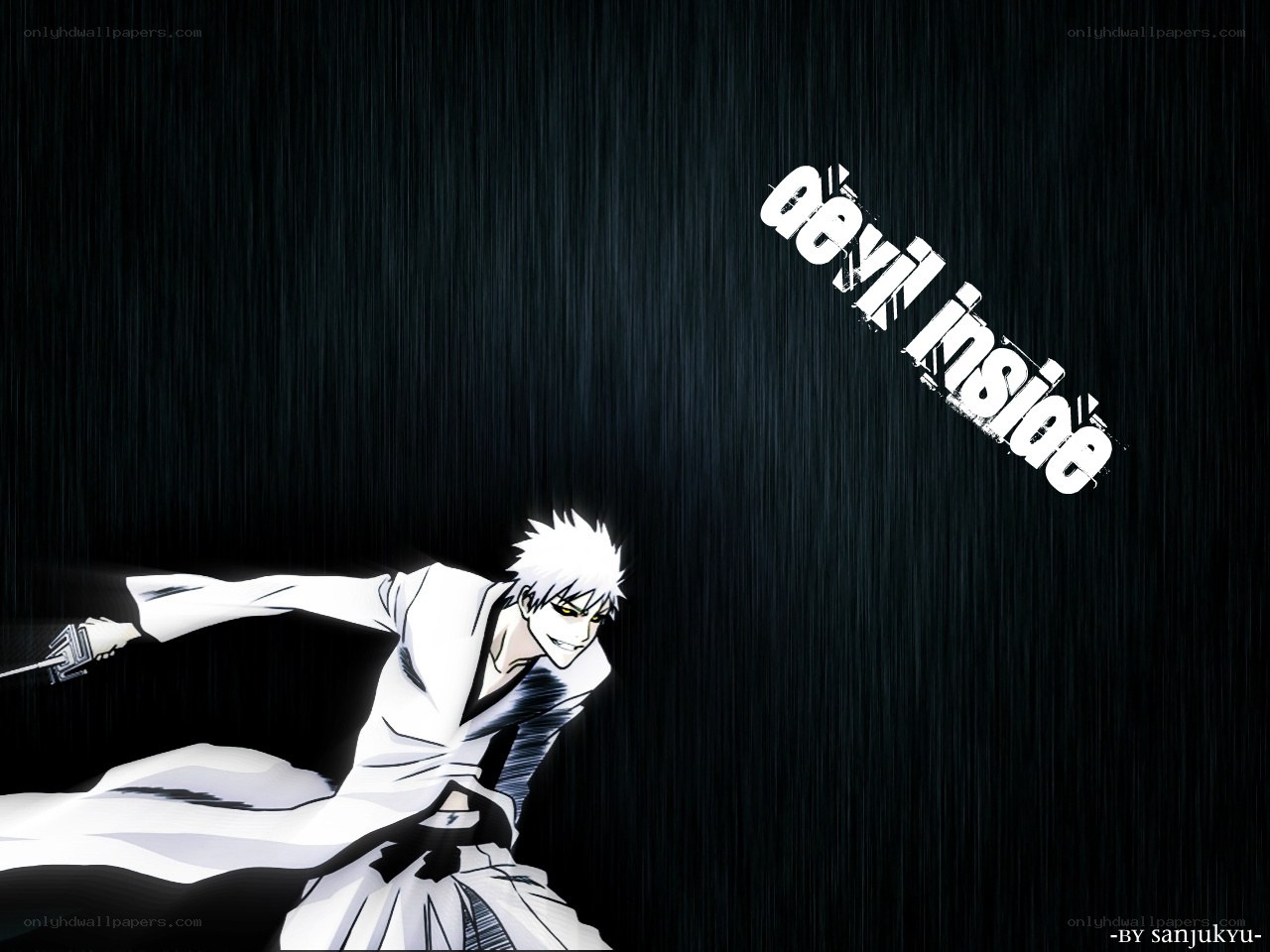 white-haired warrior in rain