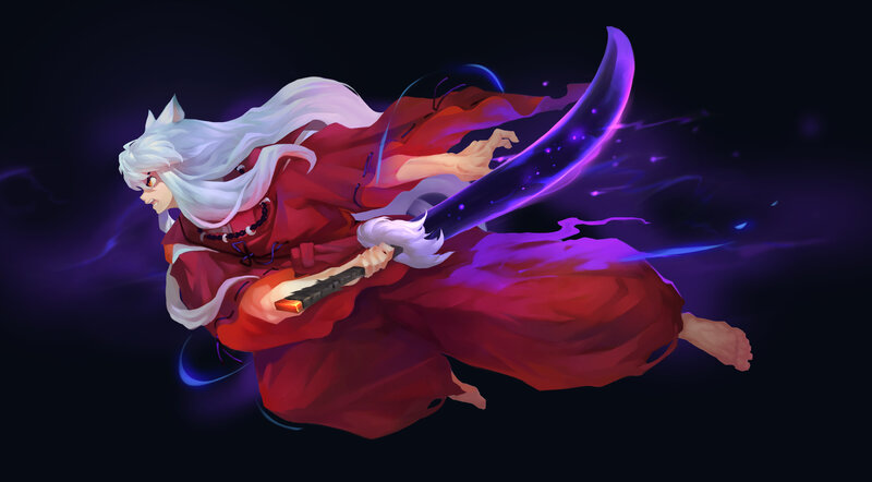 White-haired Warrior in Red — Dramatic