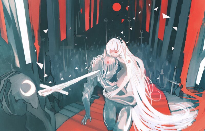 White-haired Warrior Kneeling