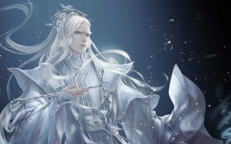 White-haired Warrior — White, Dramatic, Night