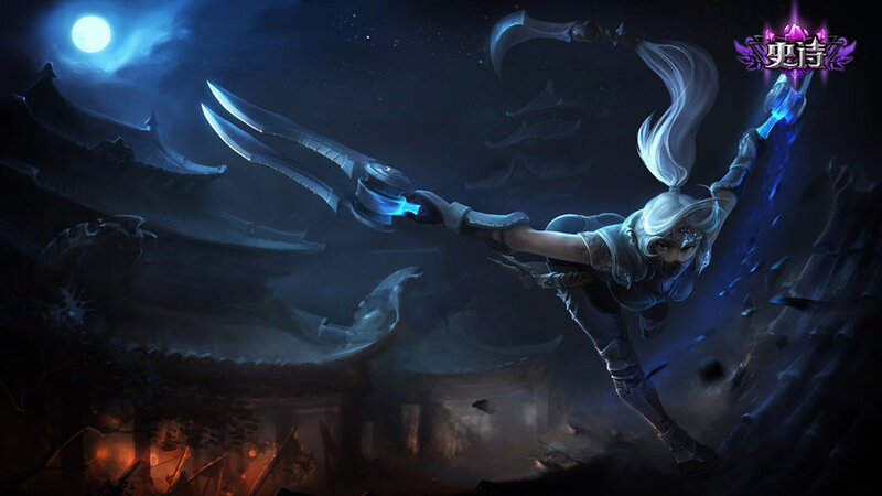 White-haired Warrior with Blades — Blue, Dramatic