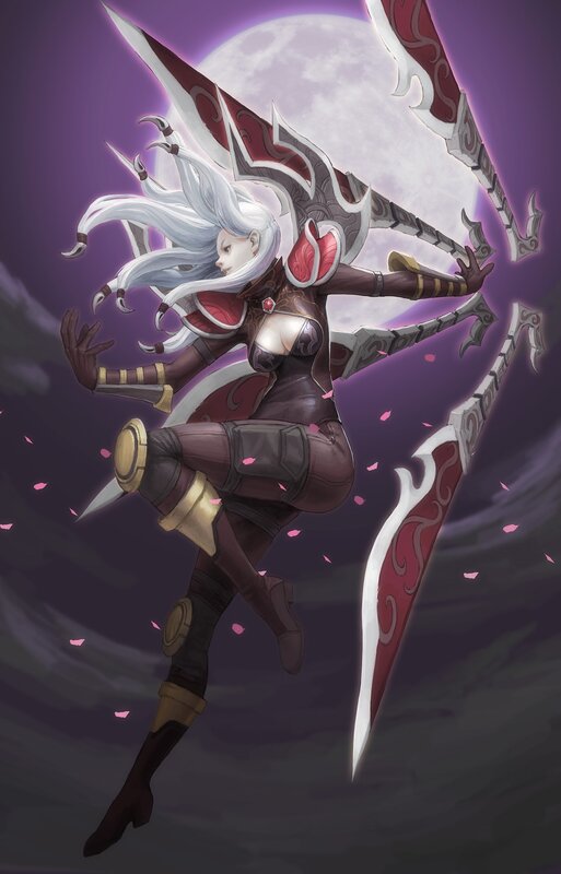 White-haired warrior with blades