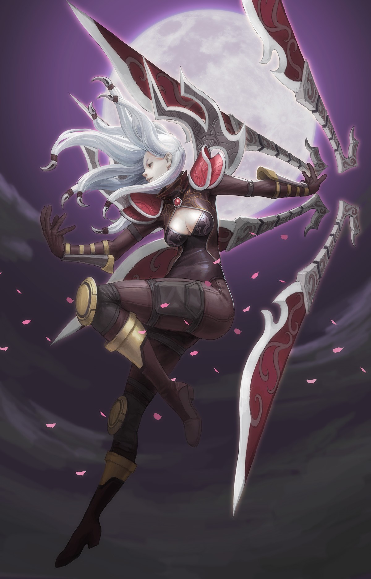 White-haired warrior with blades