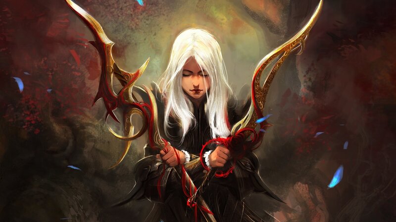 White-haired Warrior with Bow — Black, Dramatic