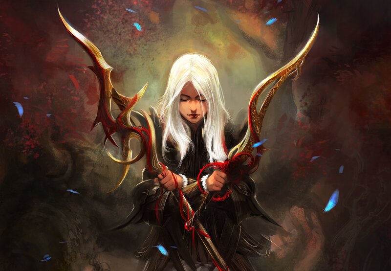 White-haired Warrior with Bow — Black