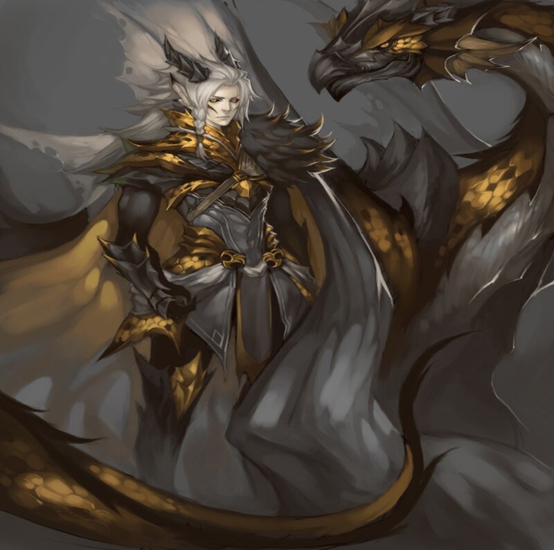 White-haired Warrior with Dragon — Gray