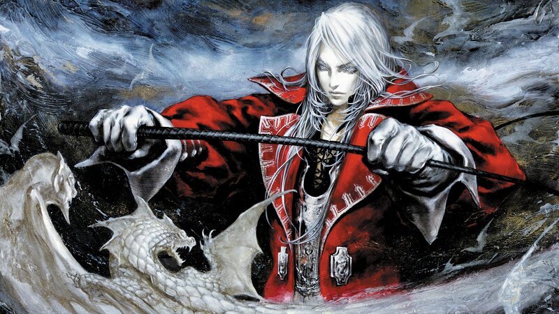 White-haired Warrior with Dragon — Red, Dramatic