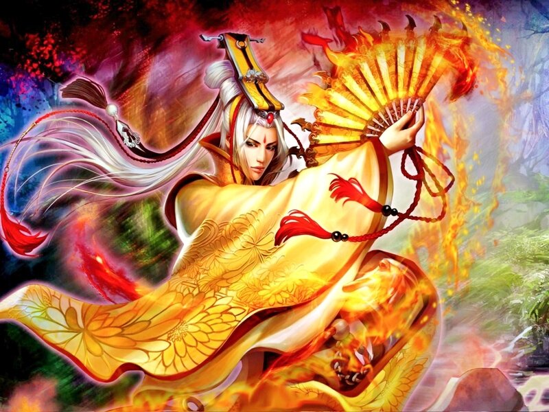 White-haired Warrior with Fan — Yellow