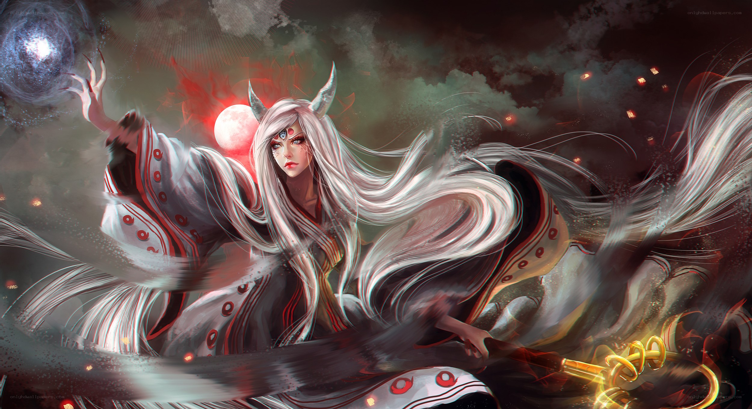 White-haired warrior with horns