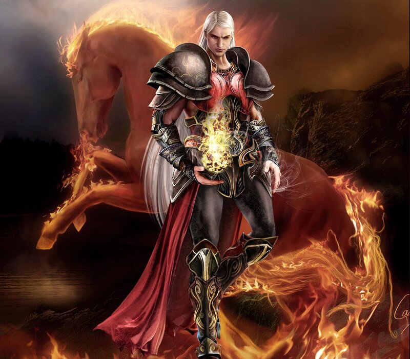 White-haired Warrior with Horse