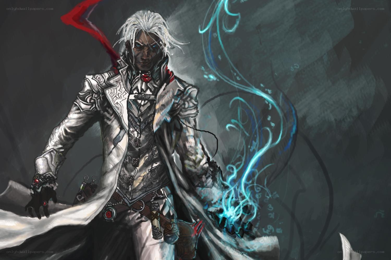 white-haired warrior with magic