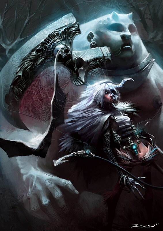 White-haired Warrior with Mask — Gray