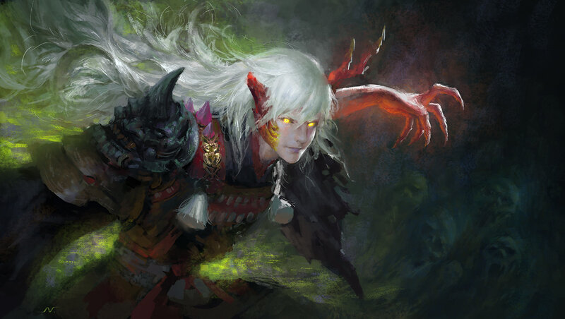 White-haired Warrior with Red Horns