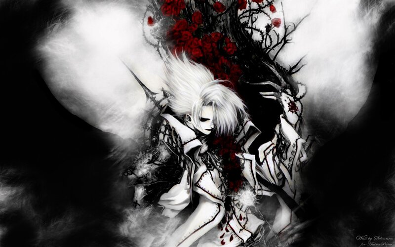 white-haired warrior with roses