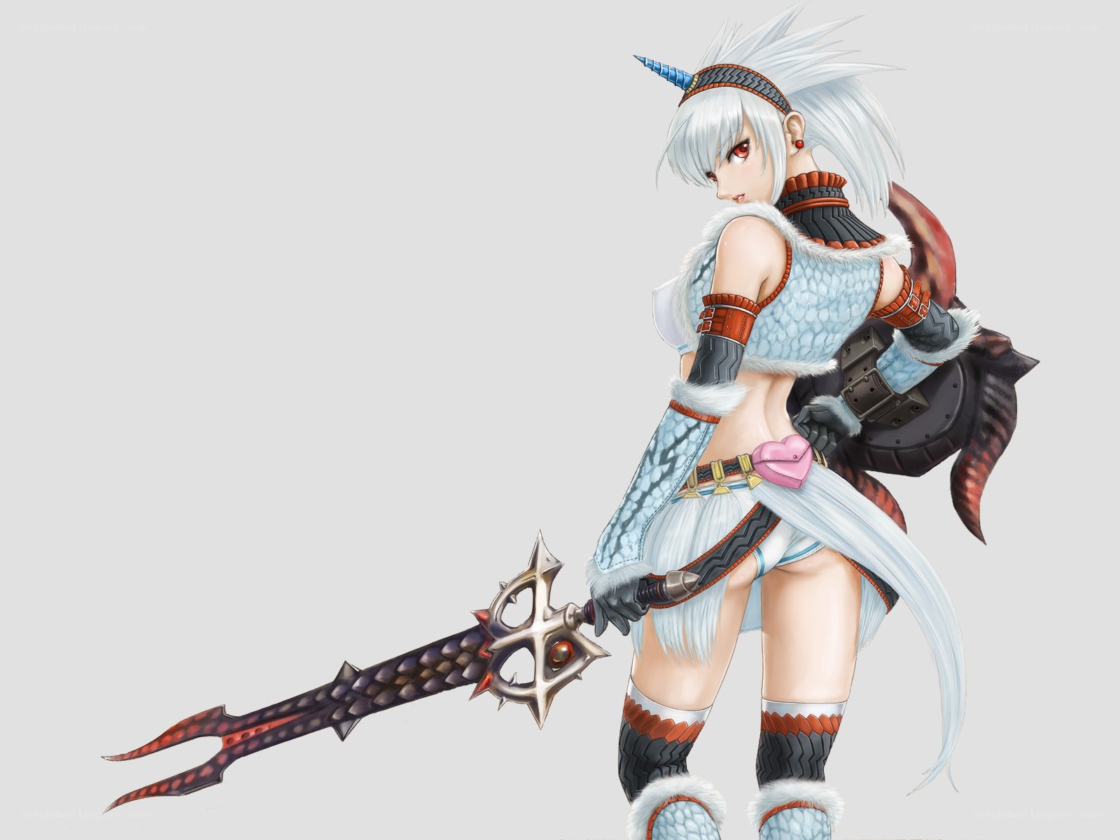 white-haired warrior with spear