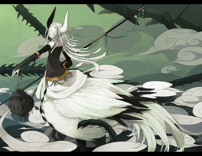 white-haired warrior with staff
