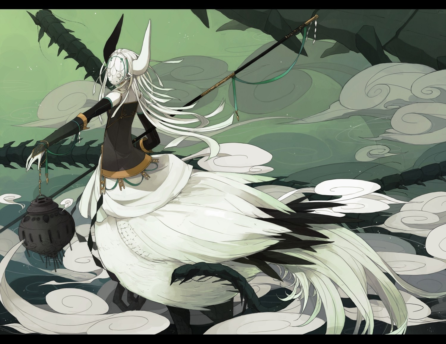white-haired warrior with staff