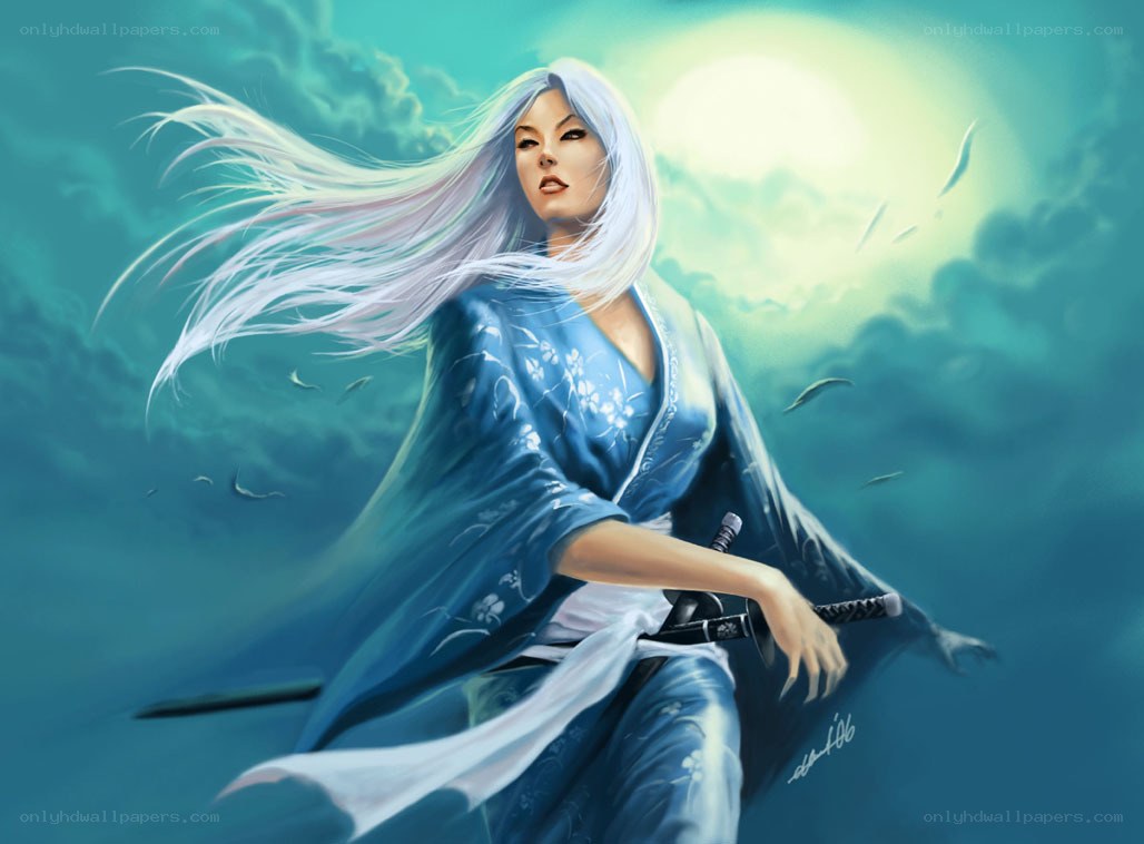 White-haired warrior with sword