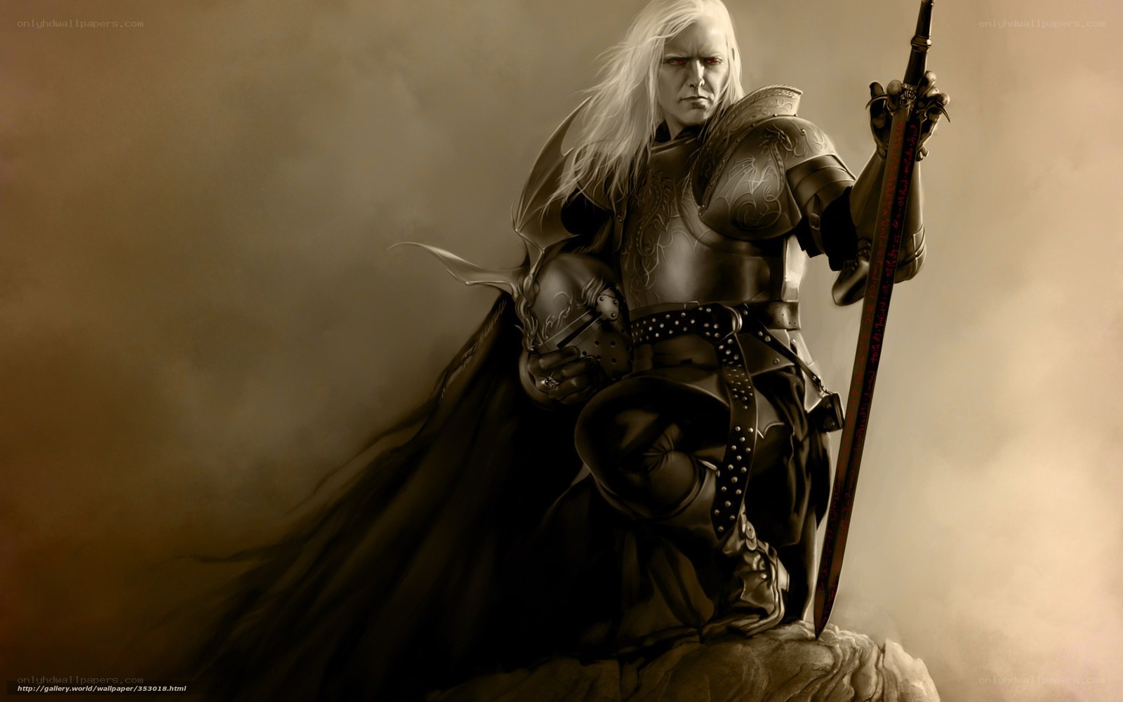 white-haired warrior with sword