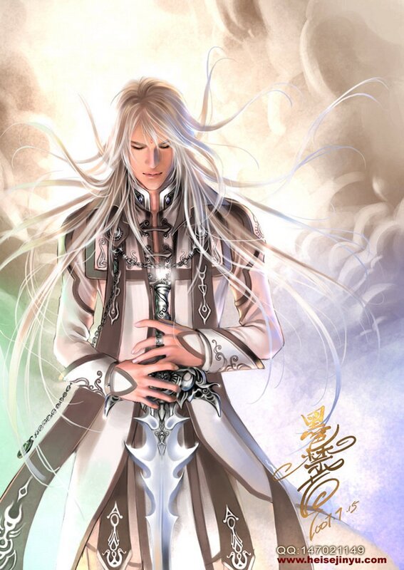 white-haired warrior with sword