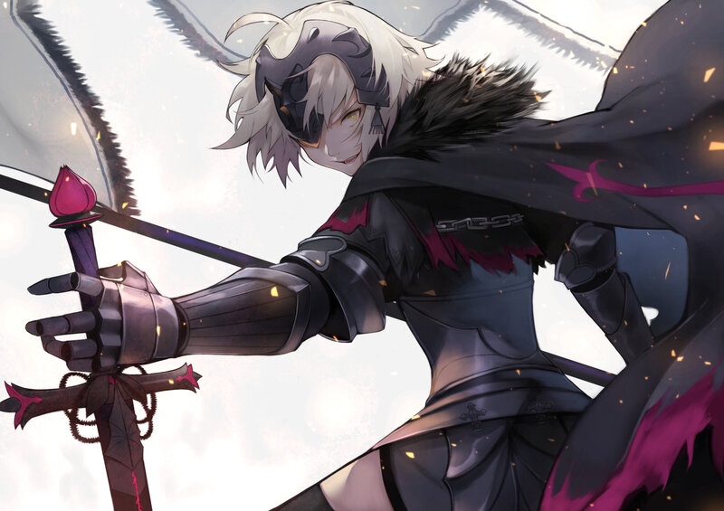 White-haired Warrior with Sword — Black, Dramatic, Anime