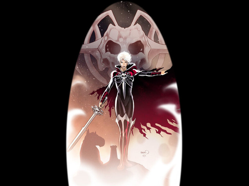 White-haired Warrior with Sword — Black, Dramatic, Comic