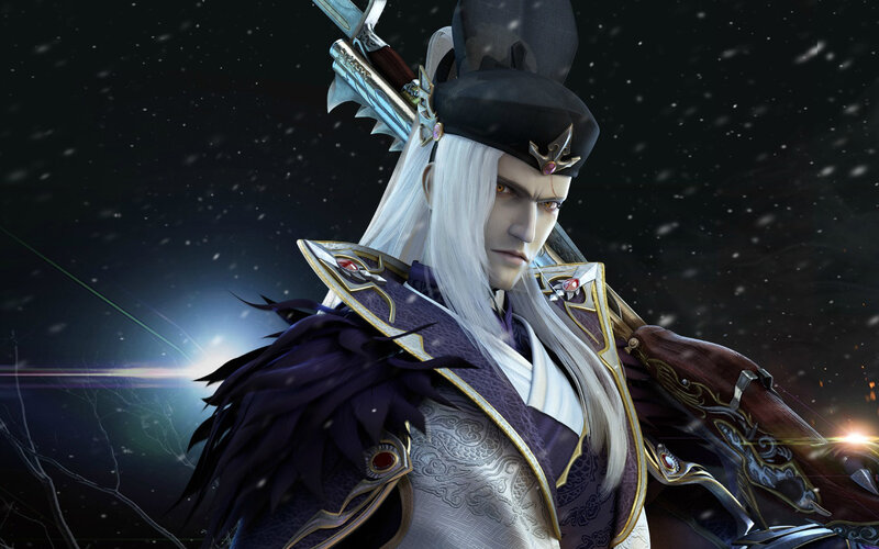 White-haired Warrior with Sword — Black, Dramatic, Night, 3d Render
