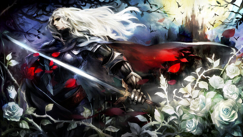 White-haired Warrior with Sword — Black, Dramatic, Night, Digital Art, Castle