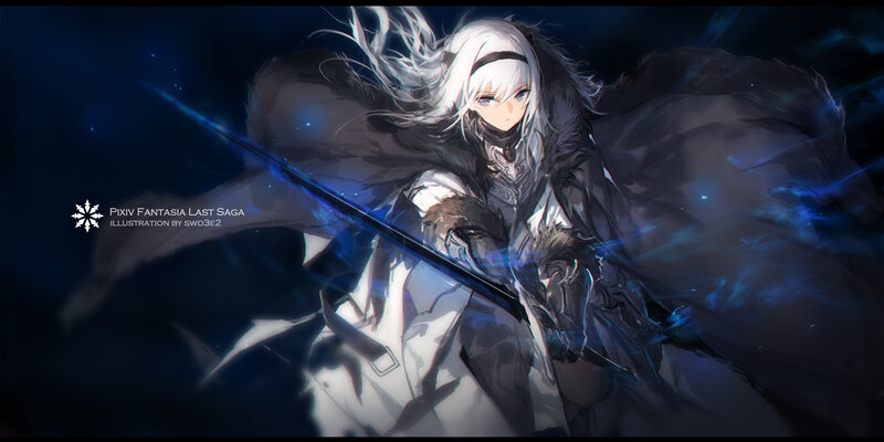 White-haired Warrior with Sword — Black, Dramatic, Night, Digital Art, Cloak
