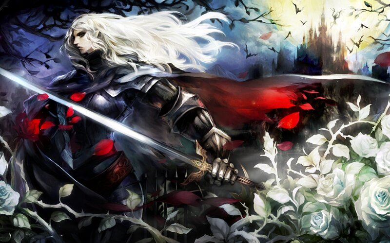 White-haired Warrior with Sword — Black, Dramatic, Night, Digital Art, Red Cape