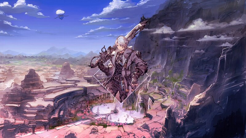 White-haired Warrior with Sword — Blue, Dramatic, Afternoon