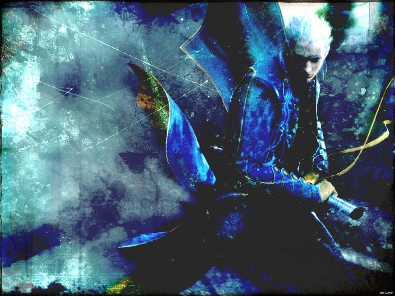 White-haired Warrior with Sword — Blue, Dramatic, Digital Art, Coat