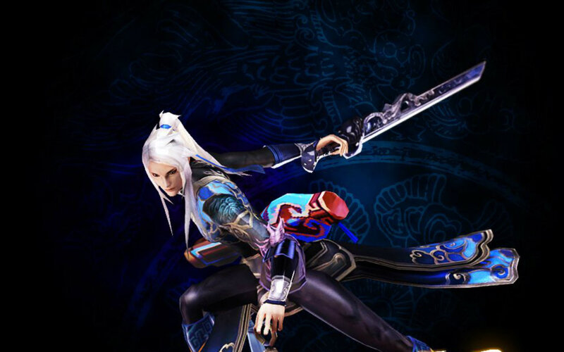 White-haired Warrior with Sword — Blue, Dramatic, Night