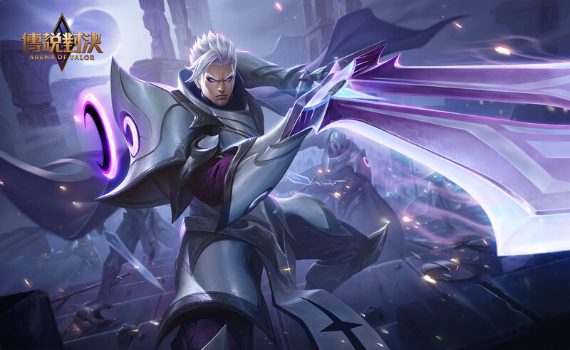 White-haired Warrior with Sword — Purple, Dramatic, Night