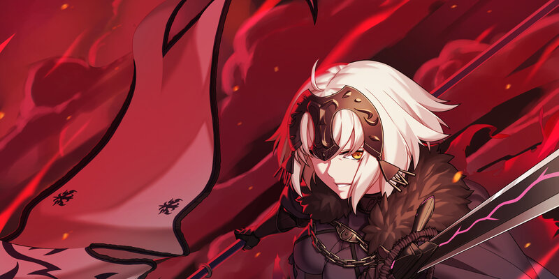 White-haired Warrior with Sword — Red, Dramatic, Anime, Cape