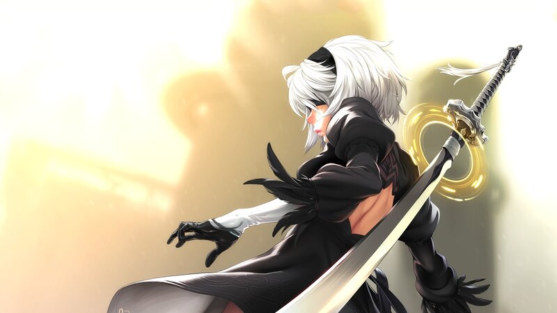White-haired Warrior with Sword — White, Dramatic, Digital Art, Black Cloak