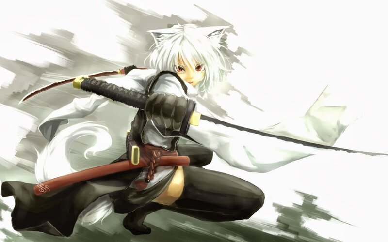 White-haired Warrior with Sword — White, Dynamic