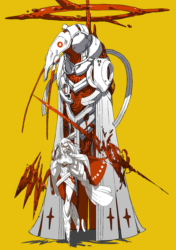 White-haired Warrior with Sword — Yellow, Dramatic, Digital Art
