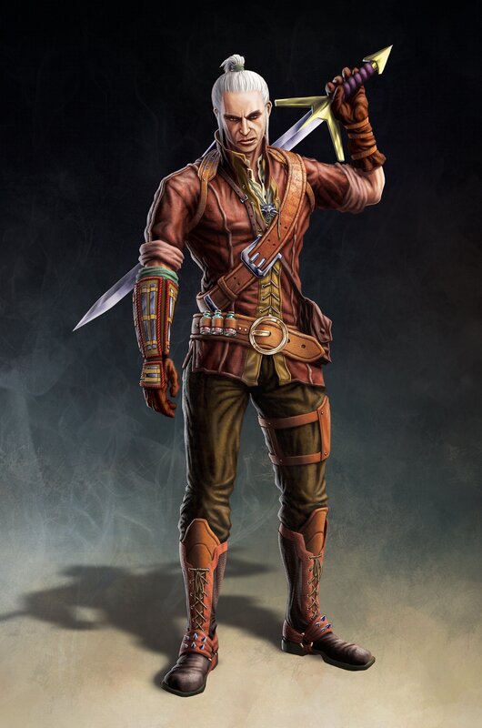 White-haired Warrior with Swords — Brown
