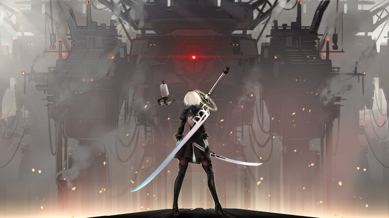 White-haired Warrior with Swords — Gray