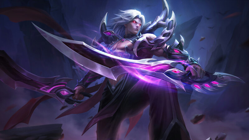 White-haired Warrior with Swords — Purple, Dramatic