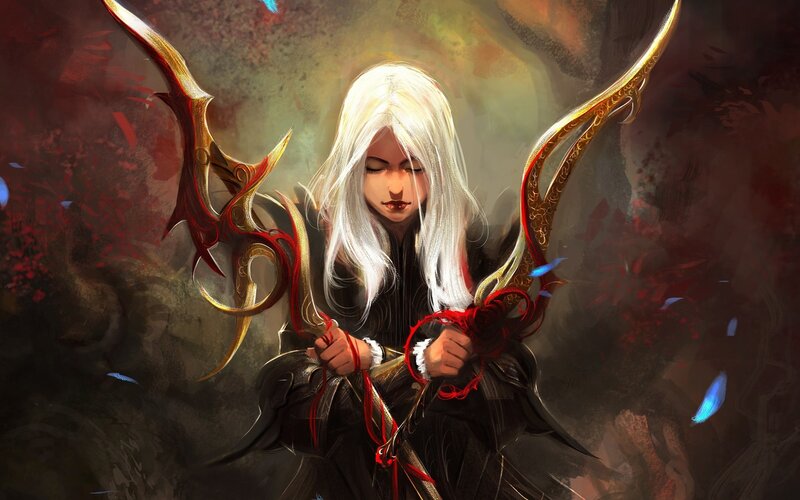White-haired Warrior with Weapons